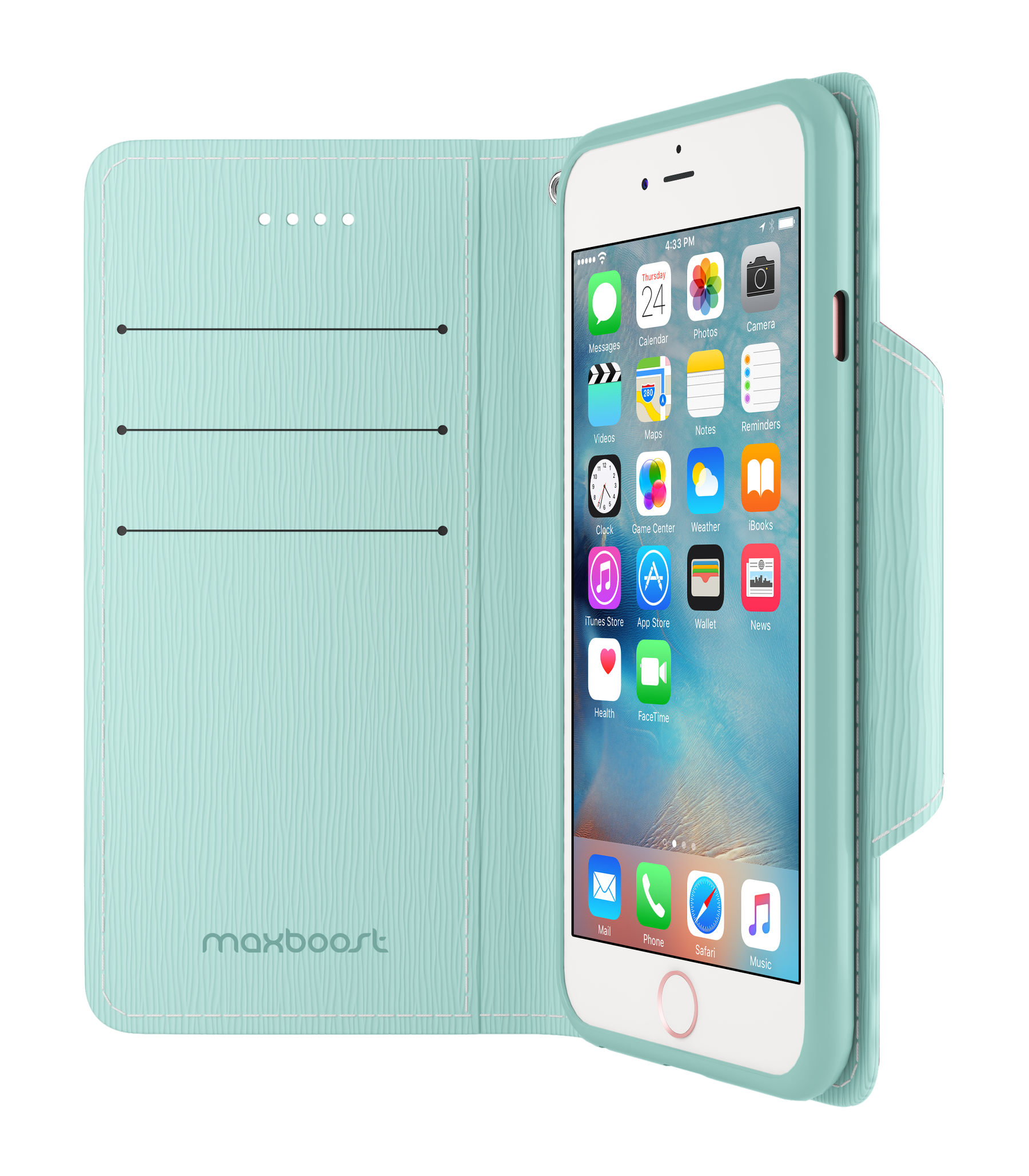 Elegance Wallet Case - iPhone 6/6s Light Teal/Pink
