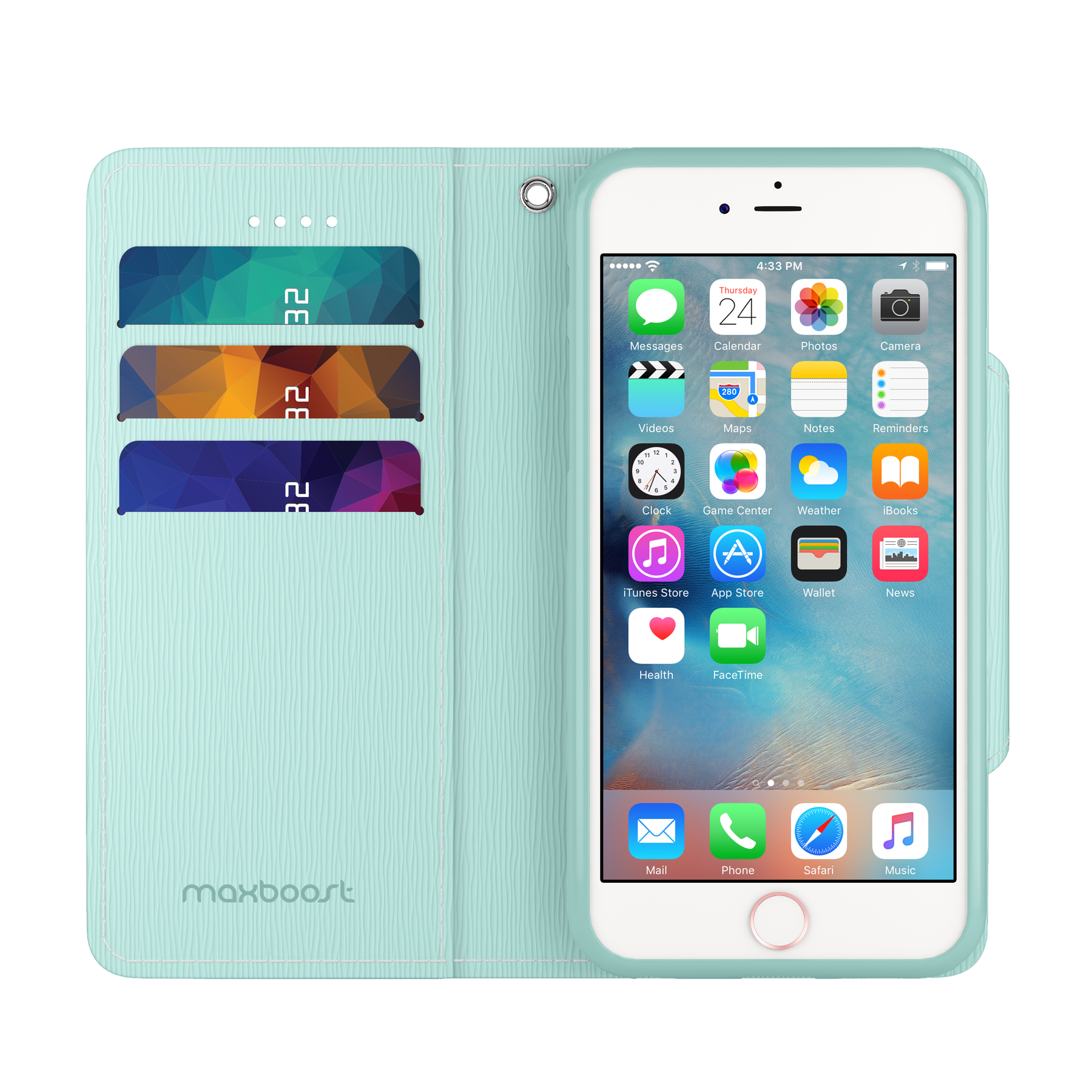 Elegance Wallet Case - iPhone 6/6s Light Teal/Pink