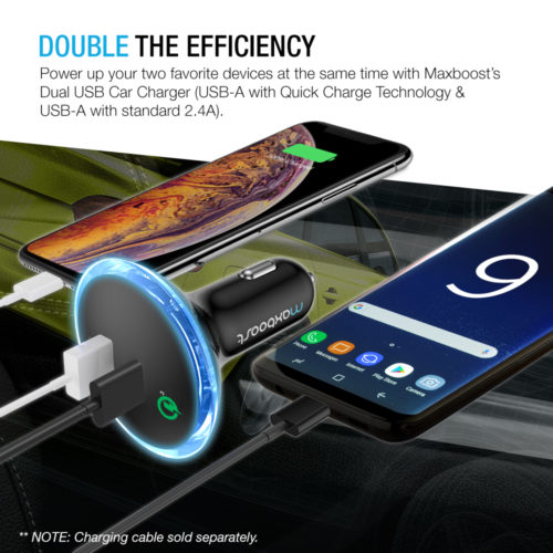 DUAL USB CAR CHARGER W/QUICK CHARGE 3.0 TECHNOLOGY