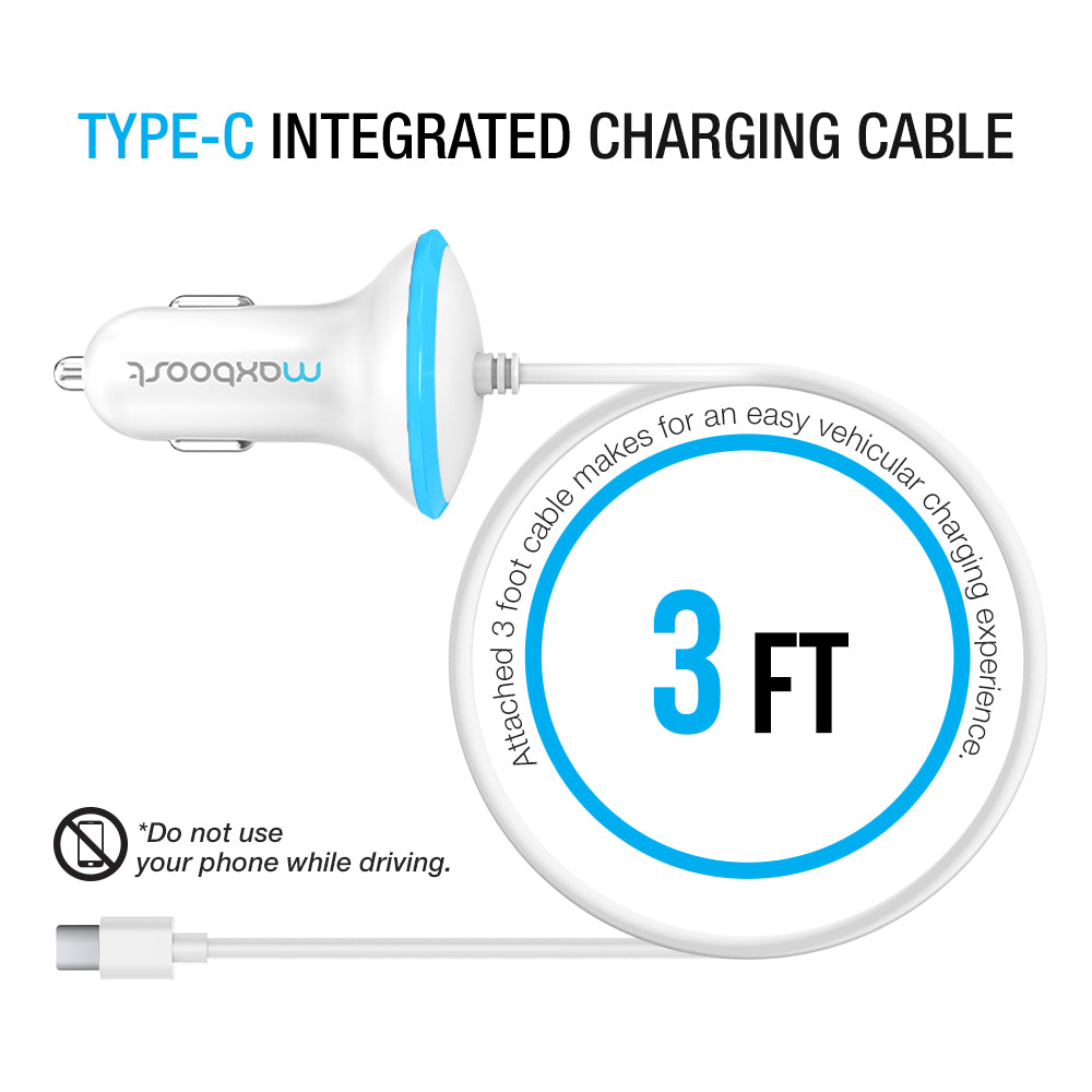 Maxboost Car Charger 1-Port with Type-C Cable - White