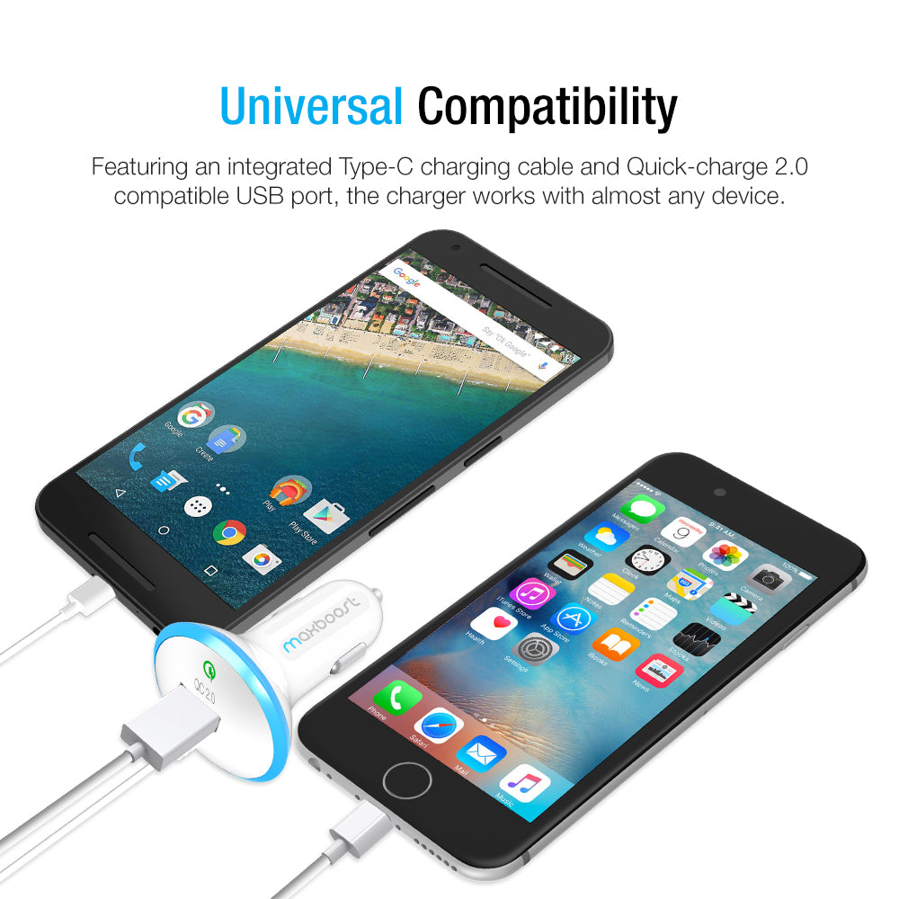 Maxboost Car Charger 1-Port with Type-C Cable - White