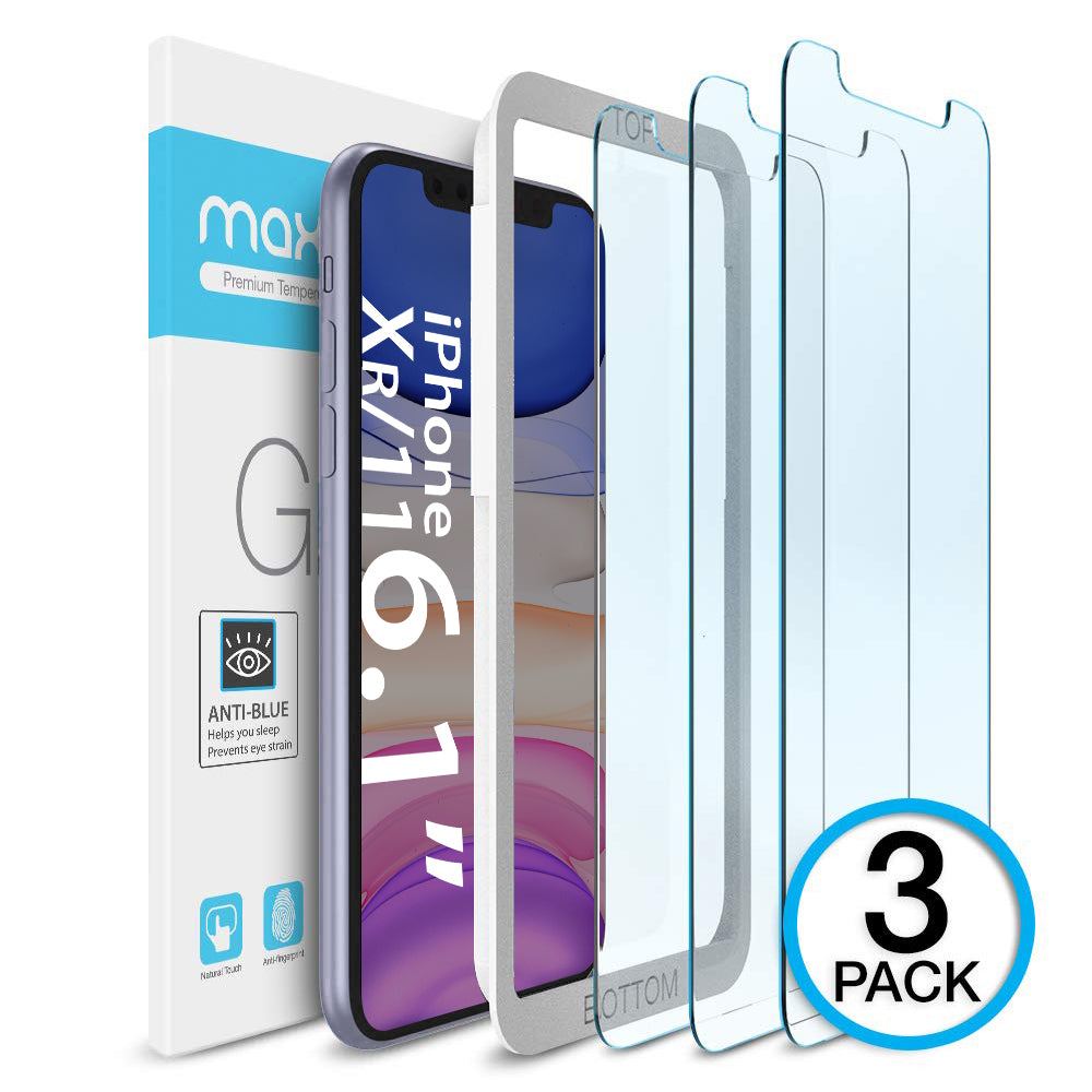Maxboost Screen Protector with Anti-Blue Compatible Apple iPhone 11 and iPhone XR (3 Pack)