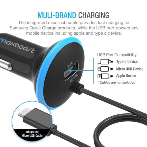 CAR CHARGER W/ MICRO USB CABLE – QUICK CHARGE 3.0