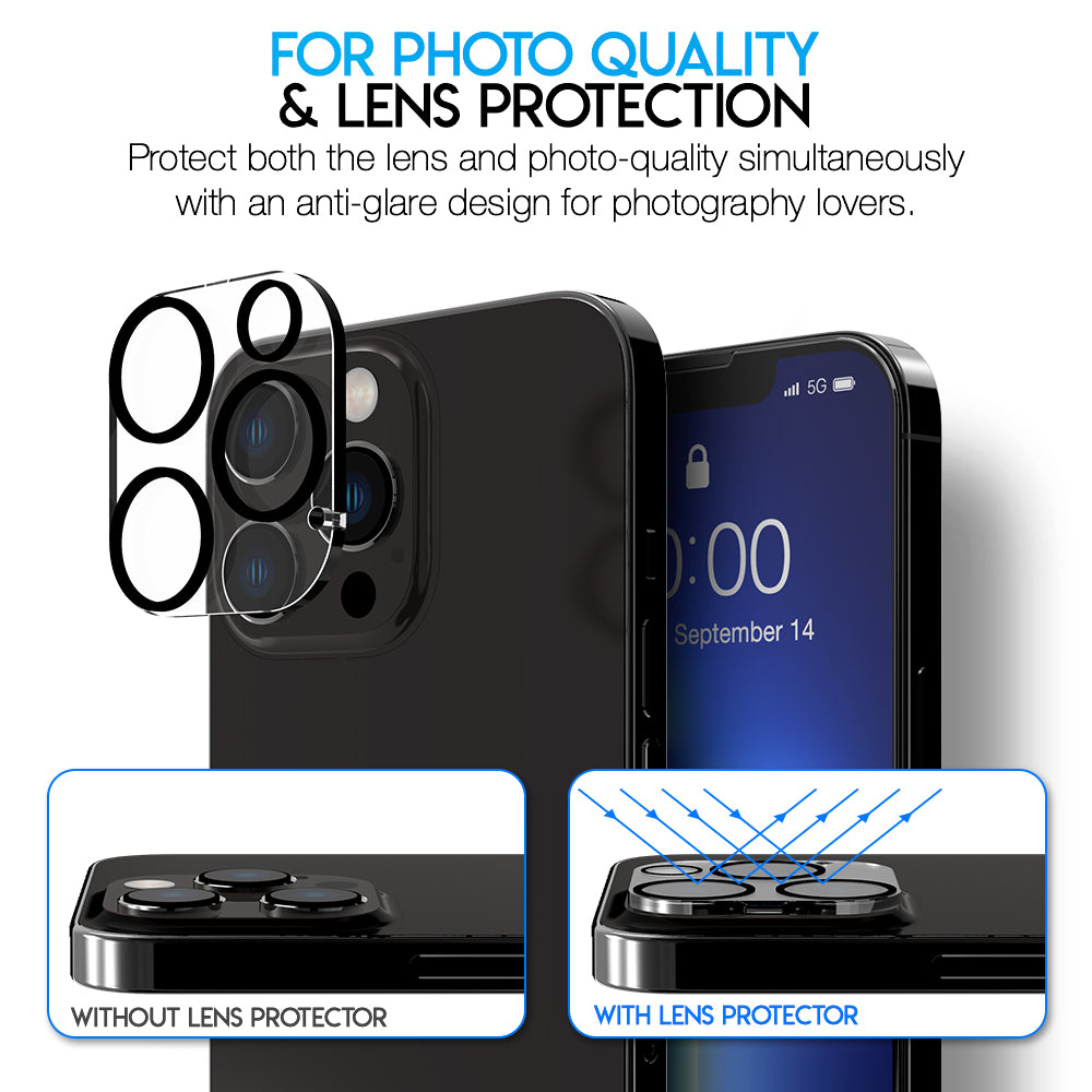 Maxboost 2 Pack Screen Protector Compatible for iPhone 13 Pro Max [6.7 inch] with 2 Pack Camera Lens Protector (Tempered Glass Protector Designed for Otterbox Defender Case Friendly)
