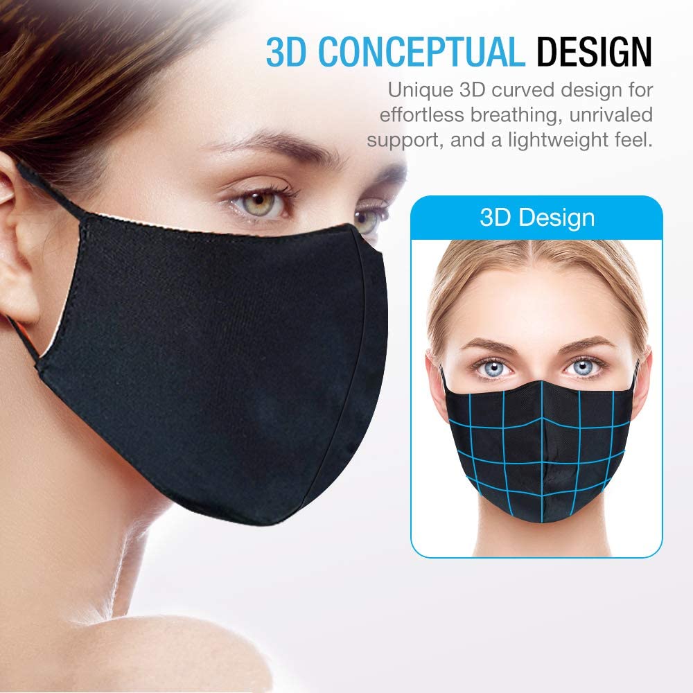 Maxboost Fabric Face Mask - (Pack of 3) 2 Layer, Reusable, Washable Summer Mask Cover - Black