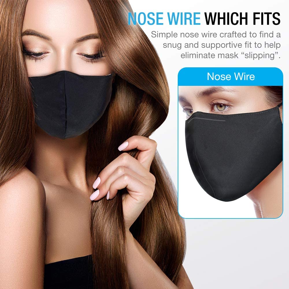 Maxboost Fabric Face Mask - (Pack of 3) 2 Layer, Reusable, Washable Summer Mask Cover - Black