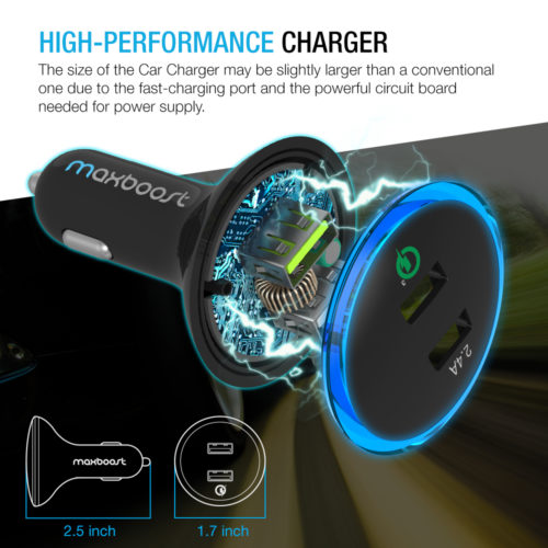 DUAL USB CAR CHARGER W/QUICK CHARGE 3.0 TECHNOLOGY