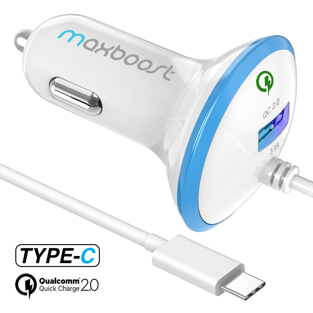 Maxboost Car Charger 1-Port with Type-C Cable - White