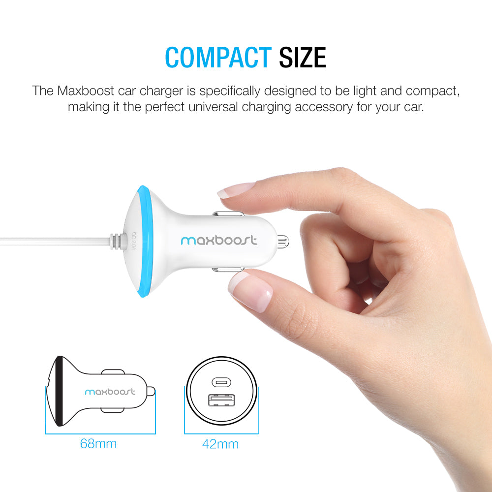 Maxboost Car Charger 1-Port with Type-C Cable - White