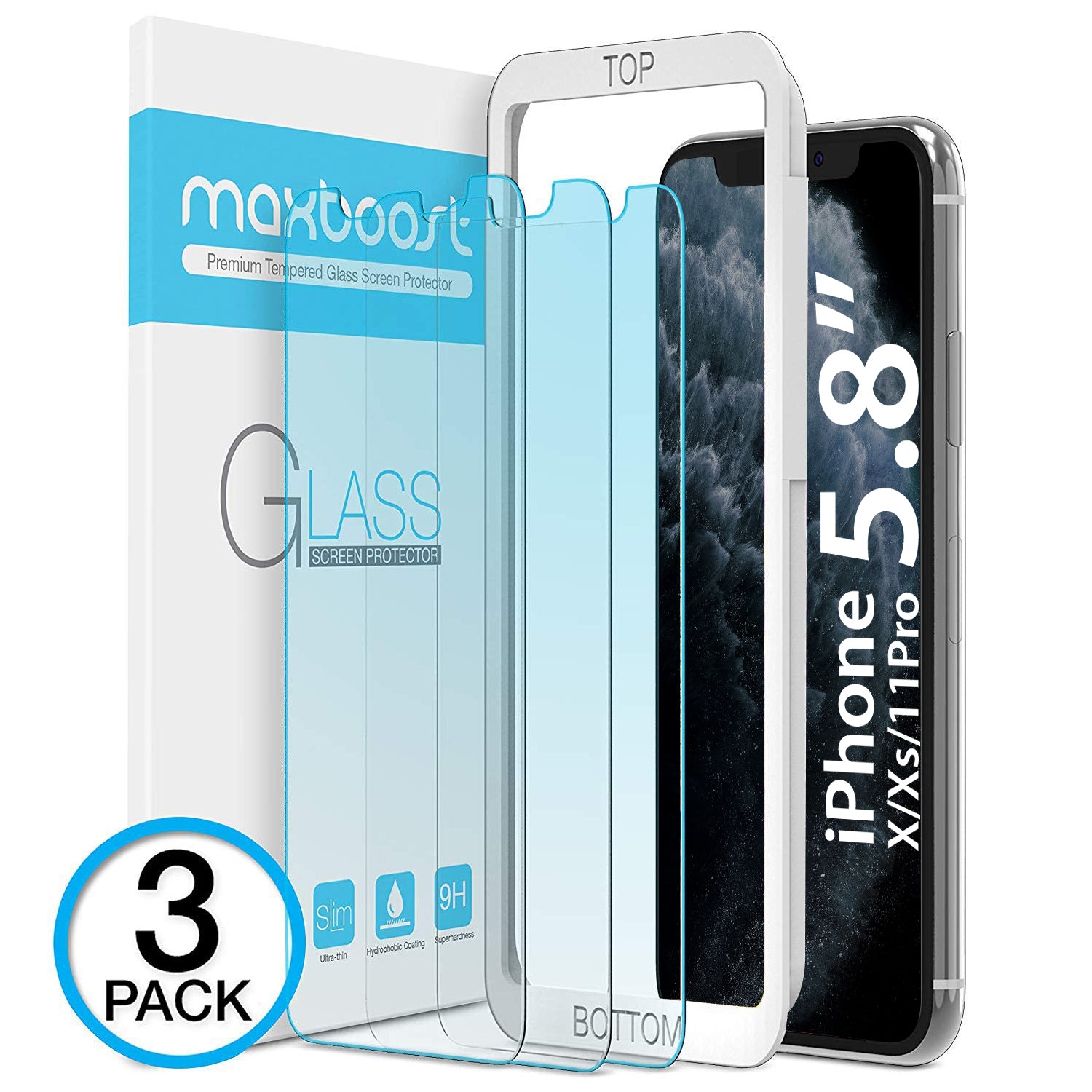Maxboost Tempered Glass Anti-Blue Screen Protector for iPhone XS, iPhone X, iPhone 11 Pro (3 Pack)